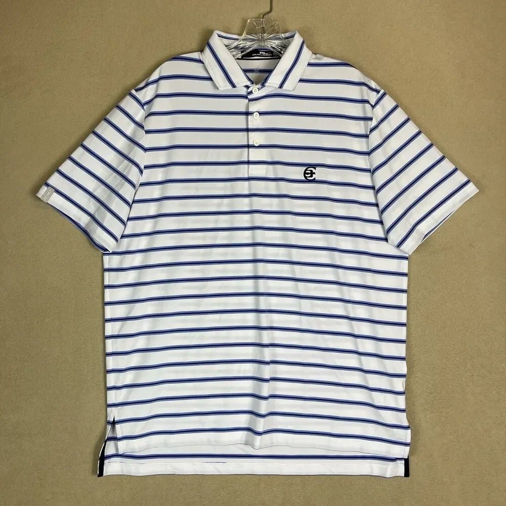 RLX Ralph‎ Lauren Polo Shirt Mens Large White Striped Performance Golf Stretch